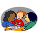 drawing of three students working together on a project