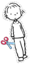 image of scissors cutting a paper puppet along the dashed lines